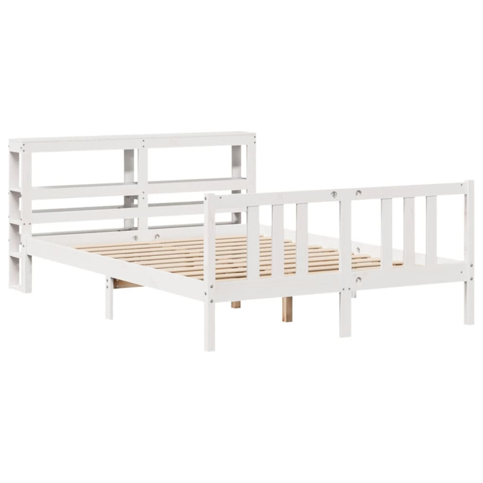 vidaXL Bed Frame with Headboard Bed Base White 140x200 cm Solid Wood Pine