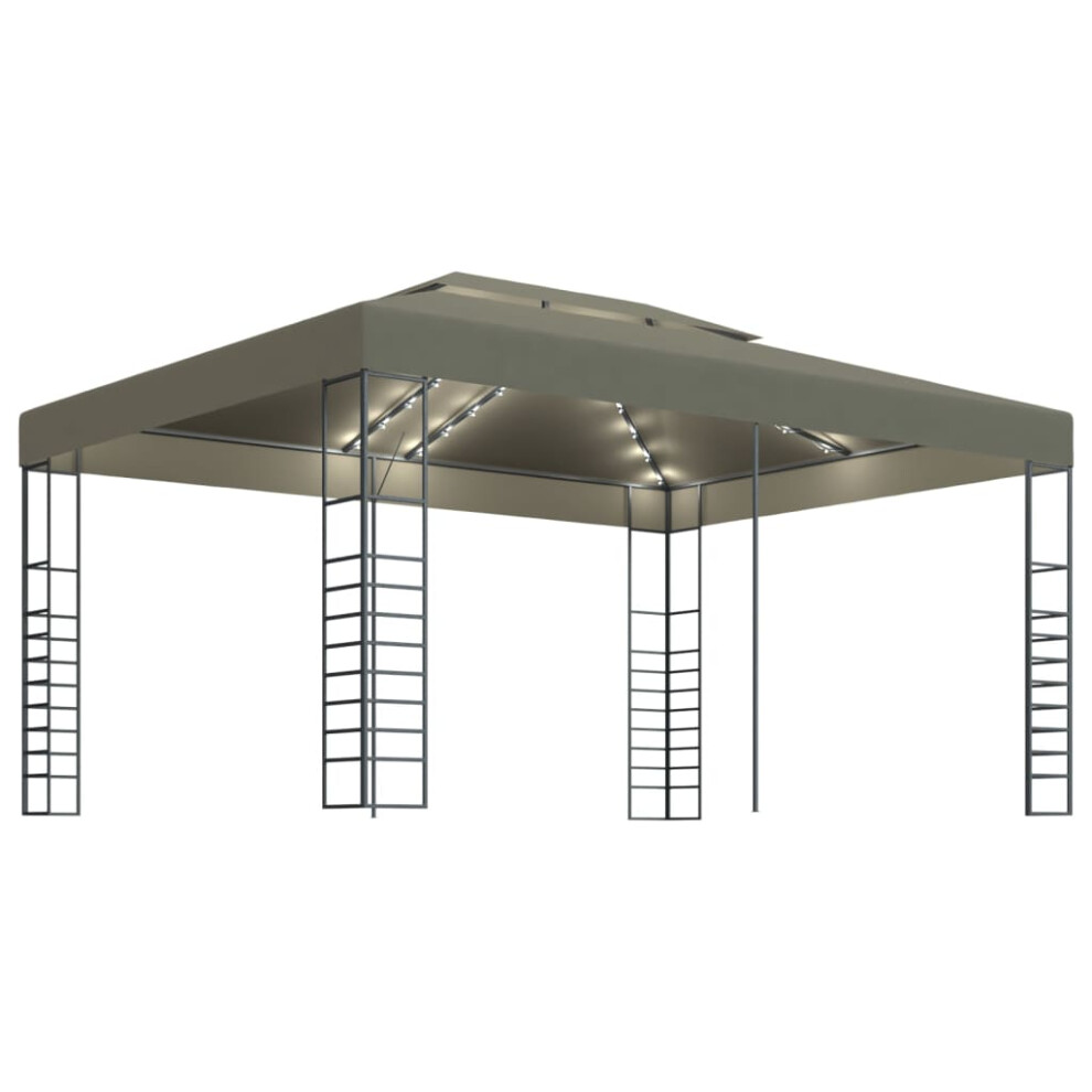 Vidaxl Gazebo With Led String Lights 3X4m Taupe 180 G/M² Outdoor Sunshade Tent