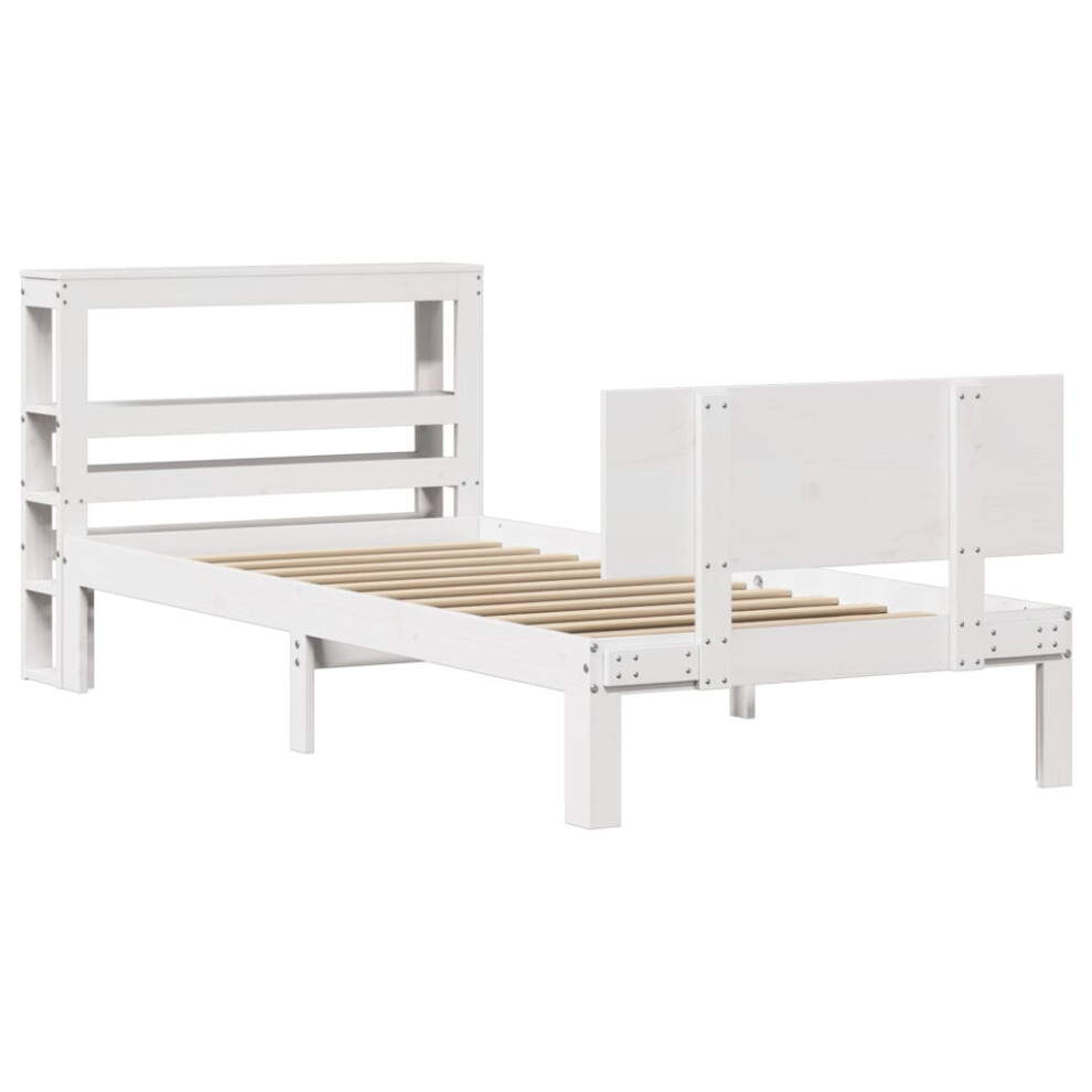 vidaXL Bed Frame with Headboard Bed Base White 100x200 cm Solid Wood Pine