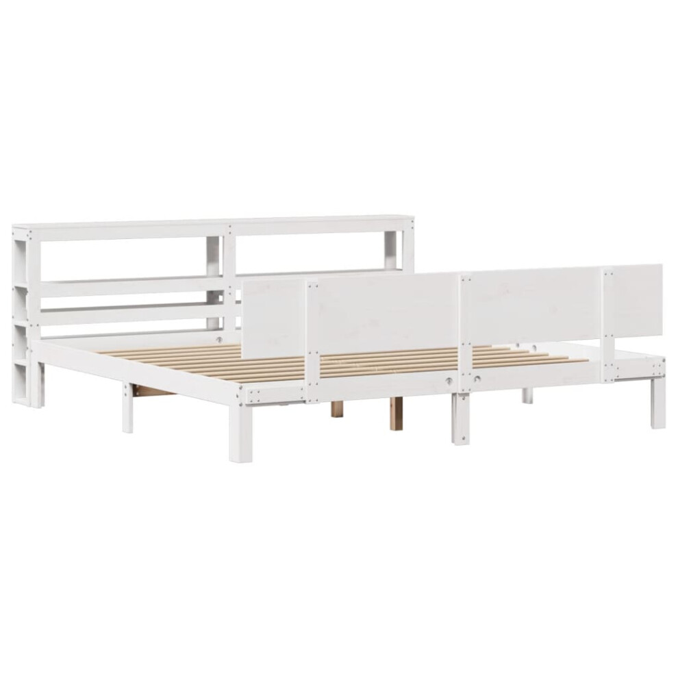 Vidaxl Bed Frame With Headboard Bed Base White 200X200 Cm Solid Wood Pine