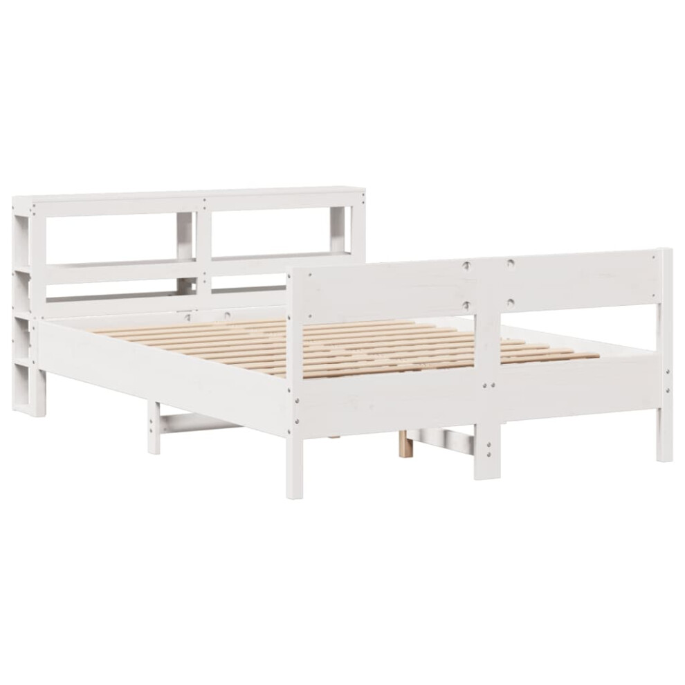 vidaXL Bed Frame with Headboard White 150x200 cm King Size Solid Wood Pine