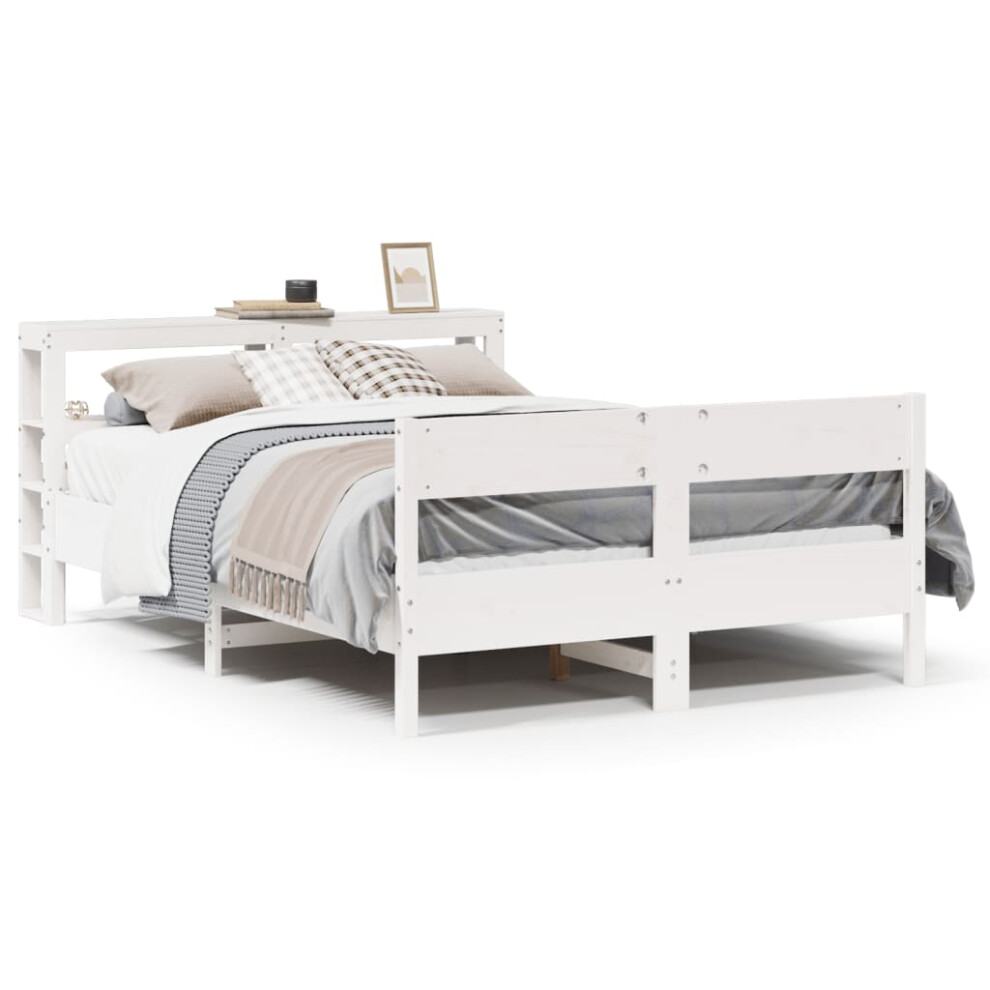 vidaXL Bed Frame with Headboard Bed Base White 120x200 cm Solid Wood Pine