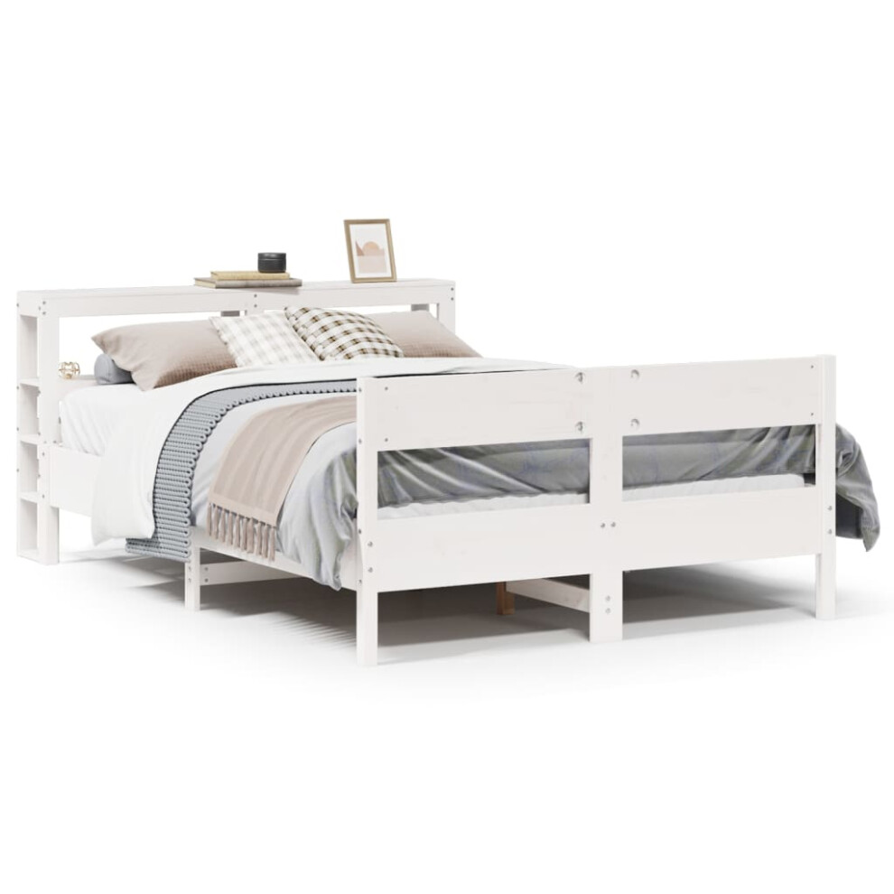 Vidaxl White Bed Frame With Headboard Bed Base 135X190 Cm Solid Wood Pine