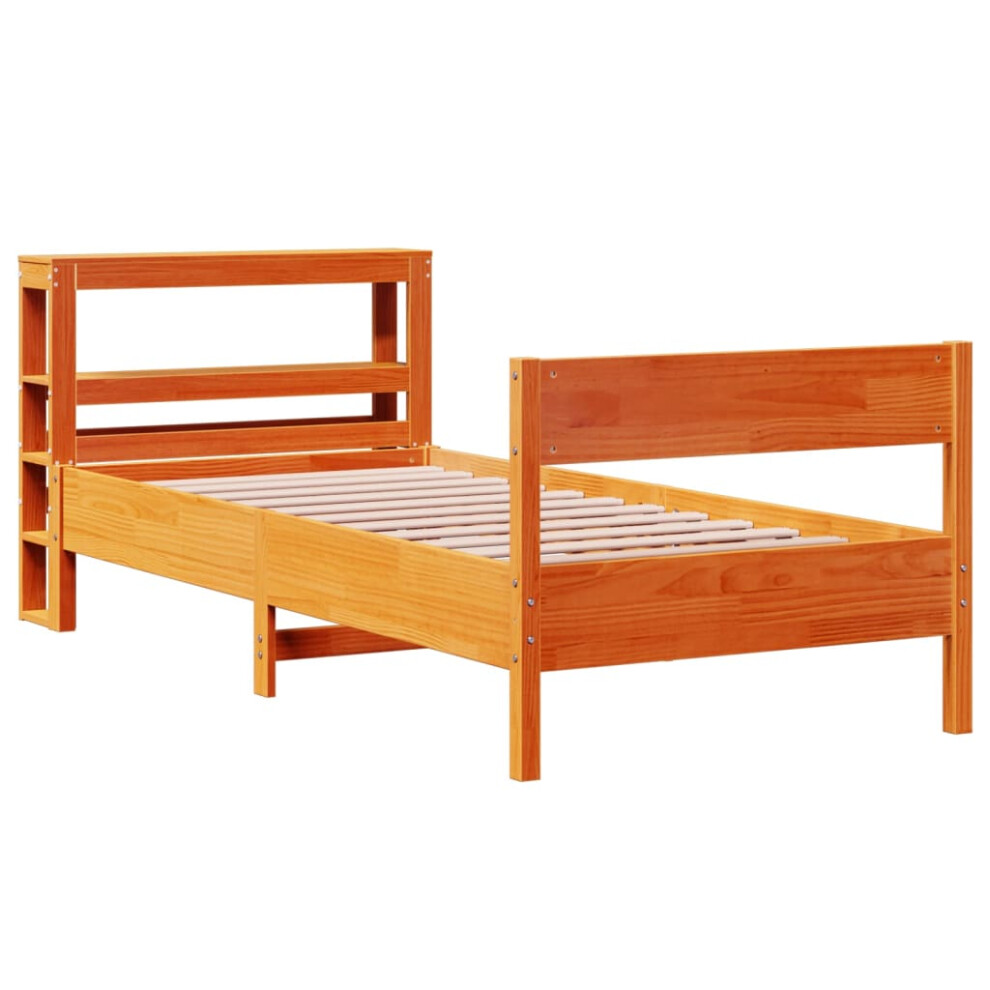 Vidaxl Bed Frame With Headboard Wax 90X190 Cm Single Solid Wood Pine Brown