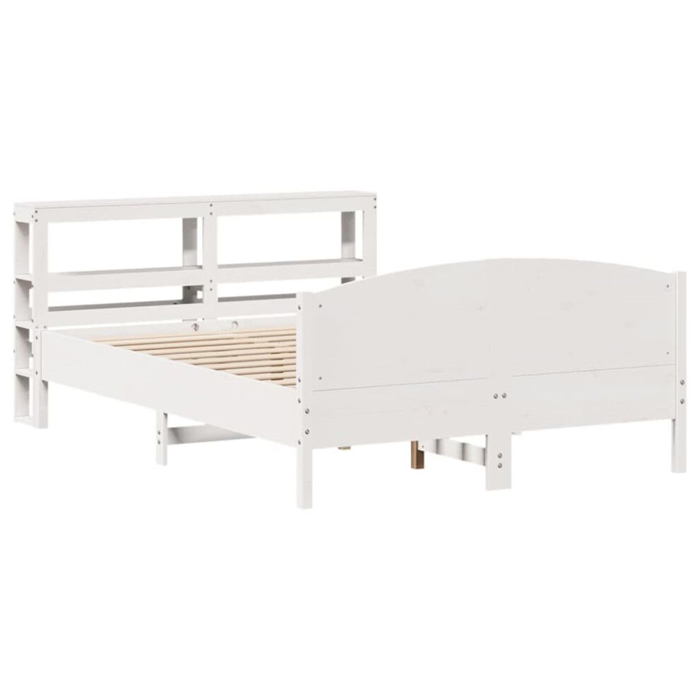 vidaXL Bed Frame with Headboard Bed White 135x190 cm Double Solid Wood Pine