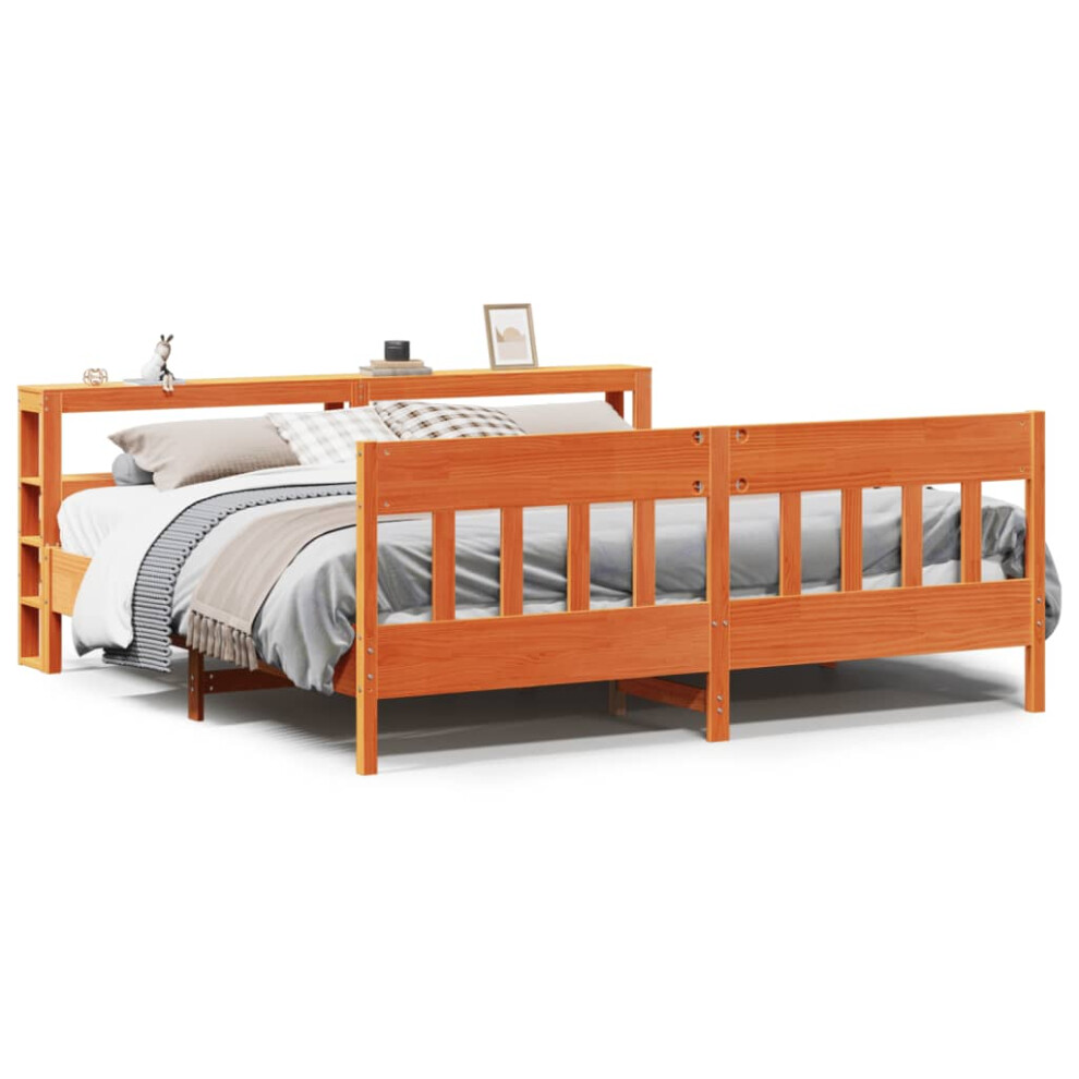 Vidaxl Bed Frame With Headboard Bed Base Wax Brown 200X200 Cm Solid Wood Pine