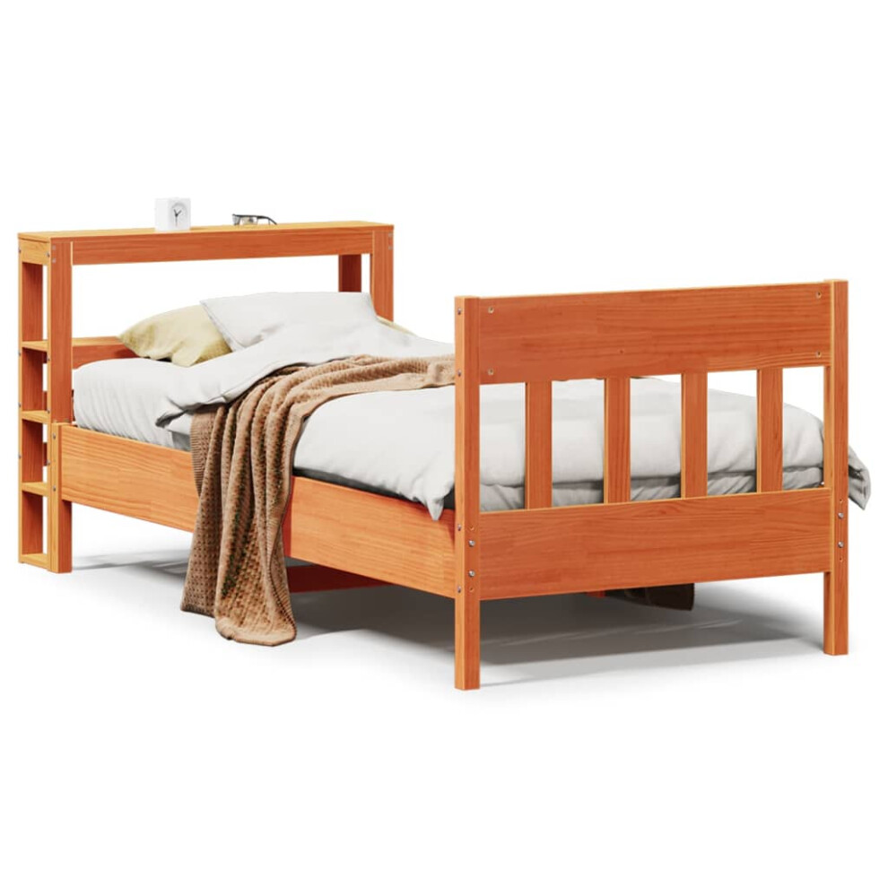 vidaXL Bed Frame with Headboard Bed Base Wax Brown 90x200 cm Solid Wood Pine