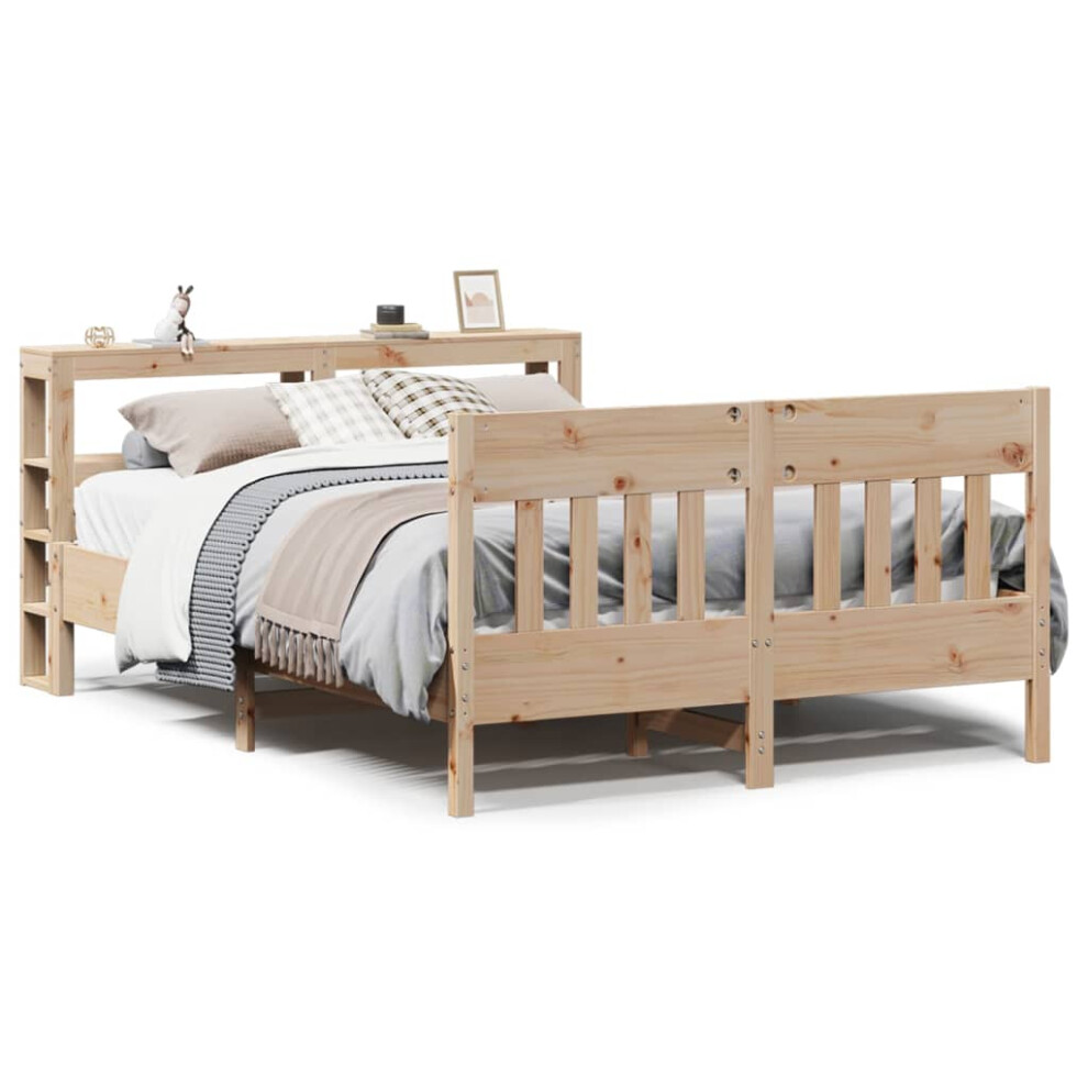 vidaXL Bed Frame with Headboard Bed Base 150x200 cm King Size Solid Wood Pine