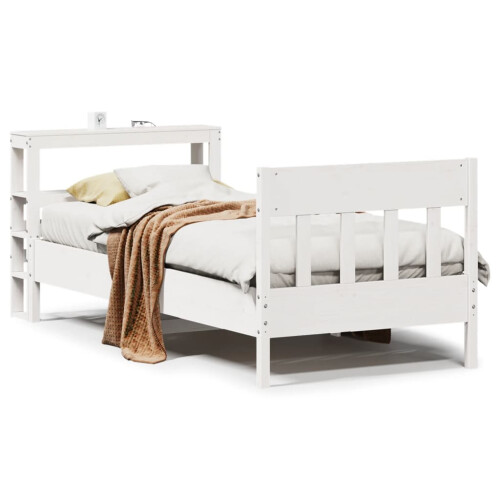 VidaXL vidaXL Bed Frame with Headboard White 75x190 cm Small Single Solid Wood Pine
