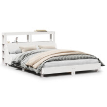 vidaXL Bed Frame with Headboard White 150x200 cm King Size Solid Wood Pine
