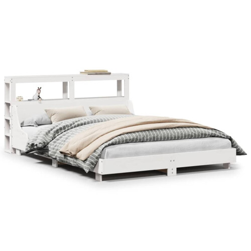 VidaXL vidaXL Bed Frame with Headboard White 150x200 cm King Size Solid Wood Pine 1