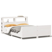 vidaXL Bed Frame with Headboard White 150x200 cm King Size Solid Wood Pine