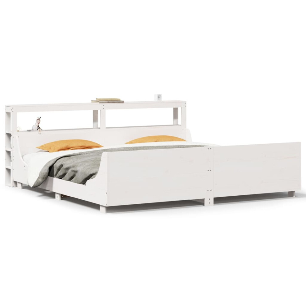 vidaXL Bed Frame With Headboard Bed Base White 200x200 Cm Solid Wood Pine