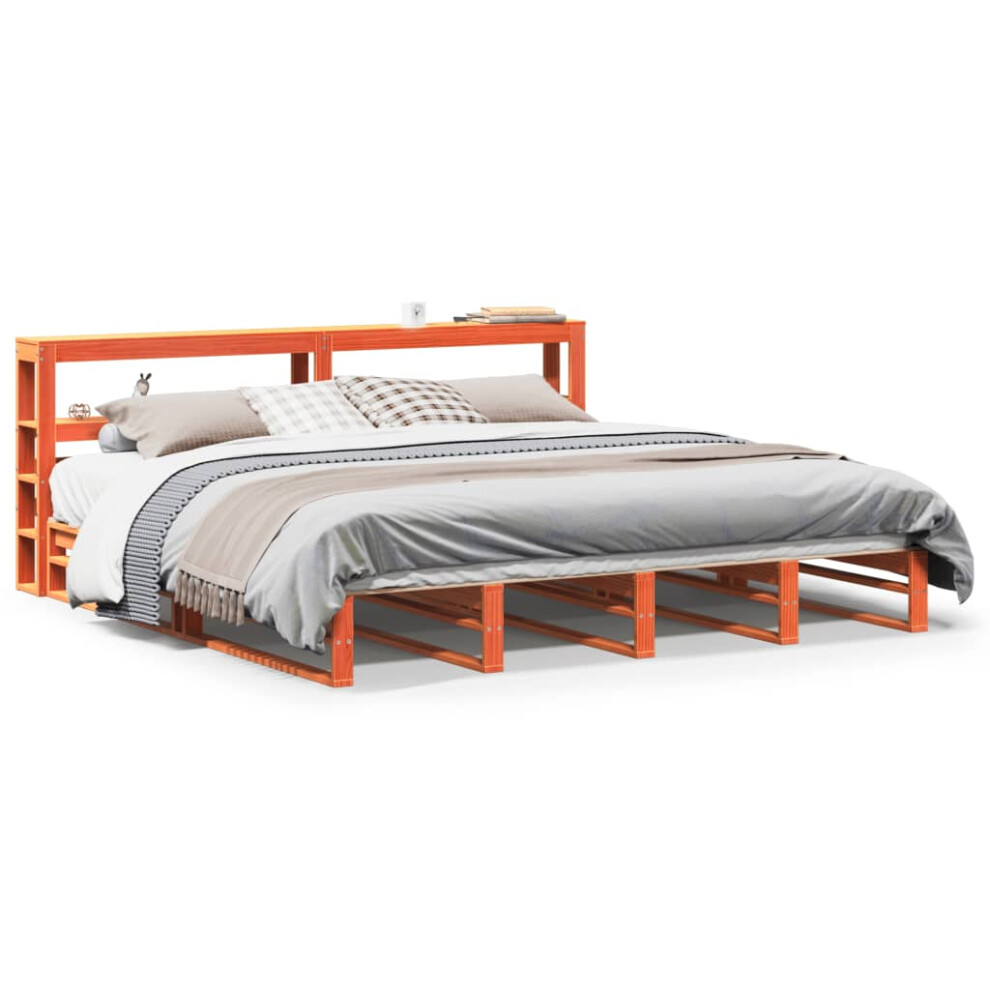 Vidaxl Bed Frame & Headboard Wax Brown 180X200 Cm Super King Solid Wood Pine