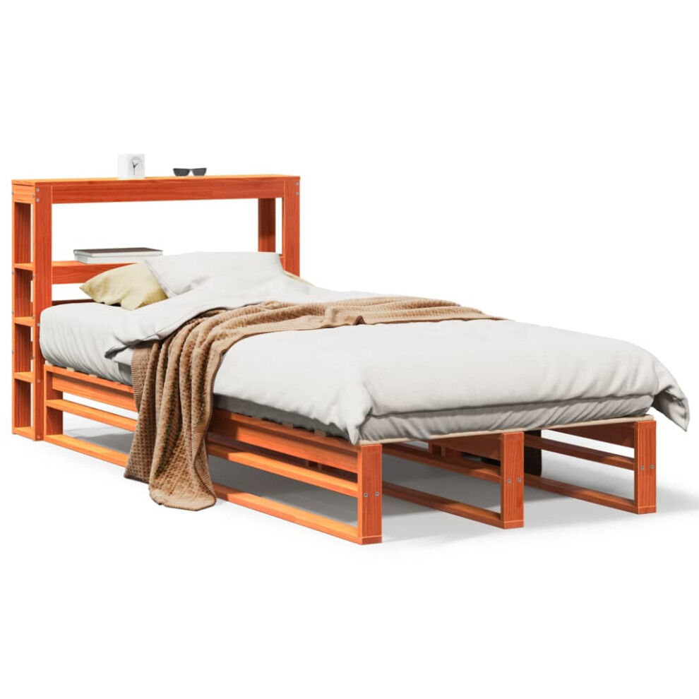 Vidaxl Bed Frame & Headboard Wax Brown 75X190 Cm Small Single Solid Wood Pine