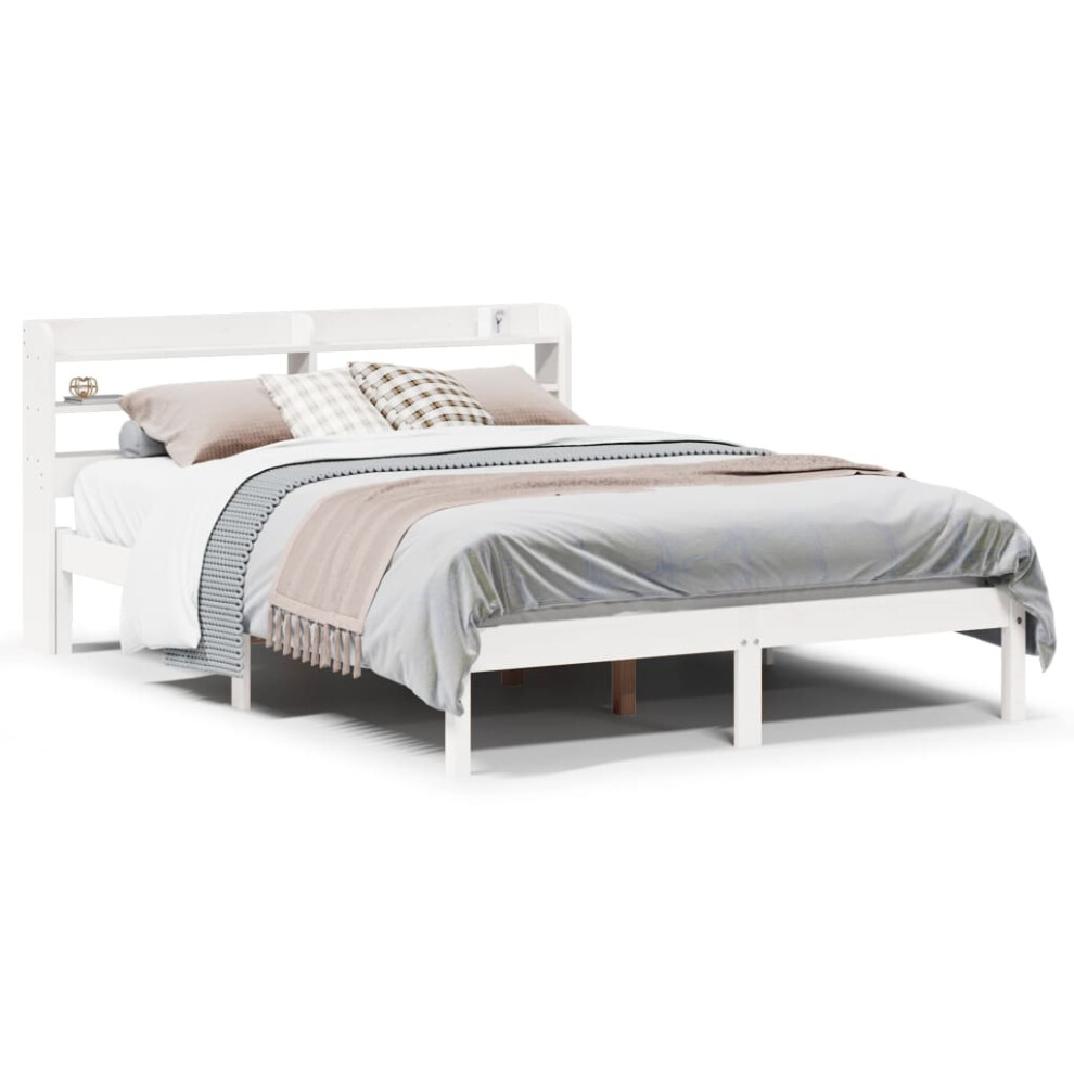 vidaXL Bed Frame with Headboard White 150x200 cm King Size Solid Wood Pine