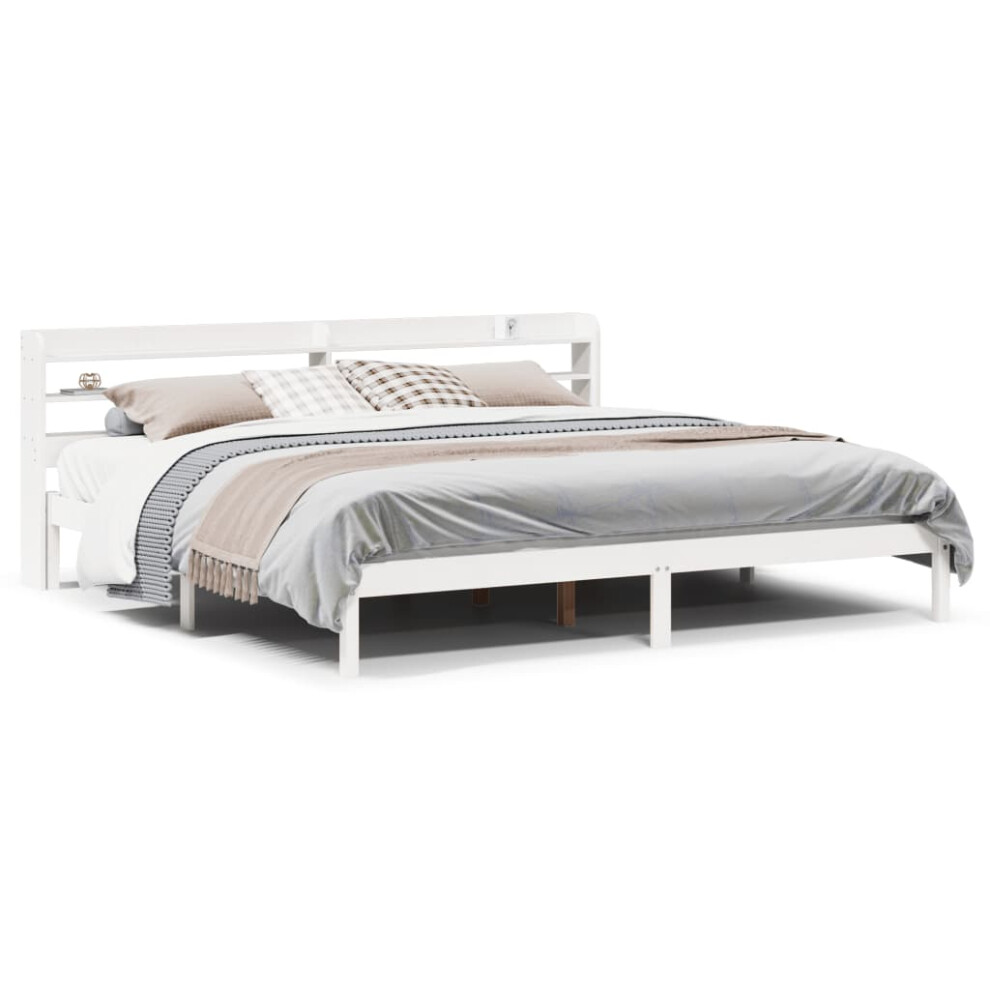 Vidaxl Bed Frame With Headboard Bed Base White 200X200 Cm Solid Wood Pine