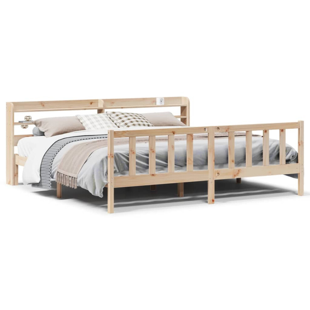 Vidaxl Bed Frame With Headboard Bed 180X200 Cm Super King Solid Wood Pine