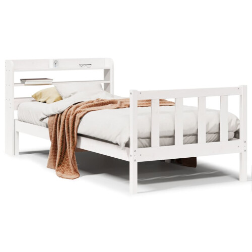vidaXL Bed Frame with Headboard Bed White 90x190 cm Single Solid Wood ...