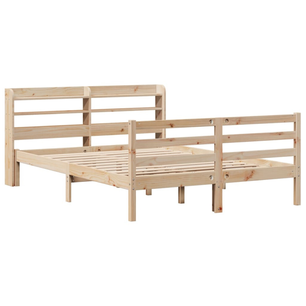 vidaXL Bed Frame With Headboard Bed Base 135x190 Cm Double Solid Wood Pine