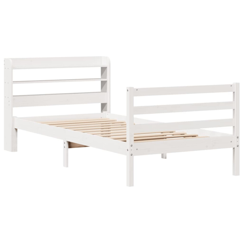 vidaXL Bed Frame with Headboard Bed Base White 100x200 cm Solid Wood Pine