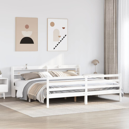 VidaXL vidaXL Bed Frame with Headboard Bed Base White 200x200 cm Solid Wood Pine 2