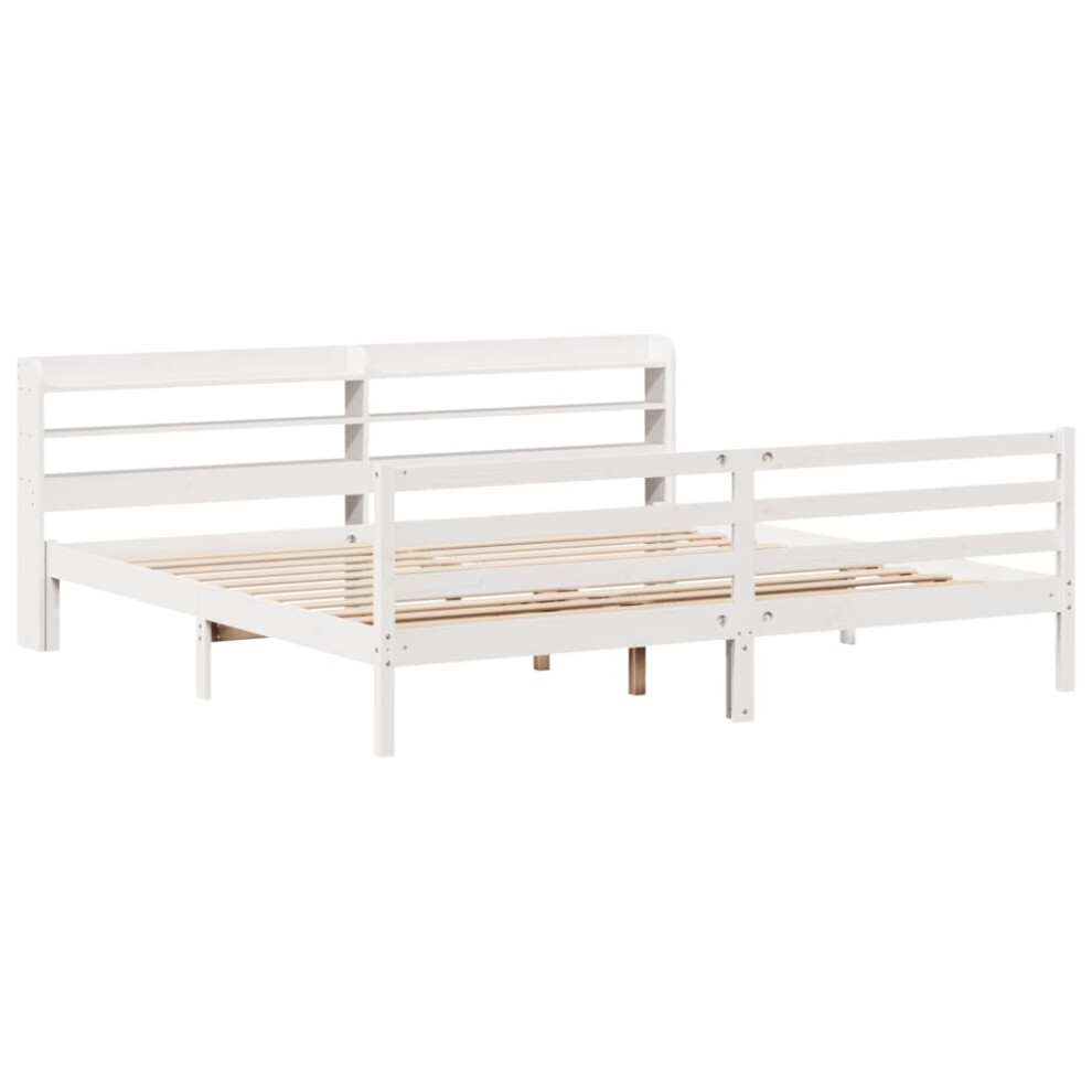 vidaXL Bed Frame With Headboard Bed Base White 200x200 Cm Solid Wood Pine