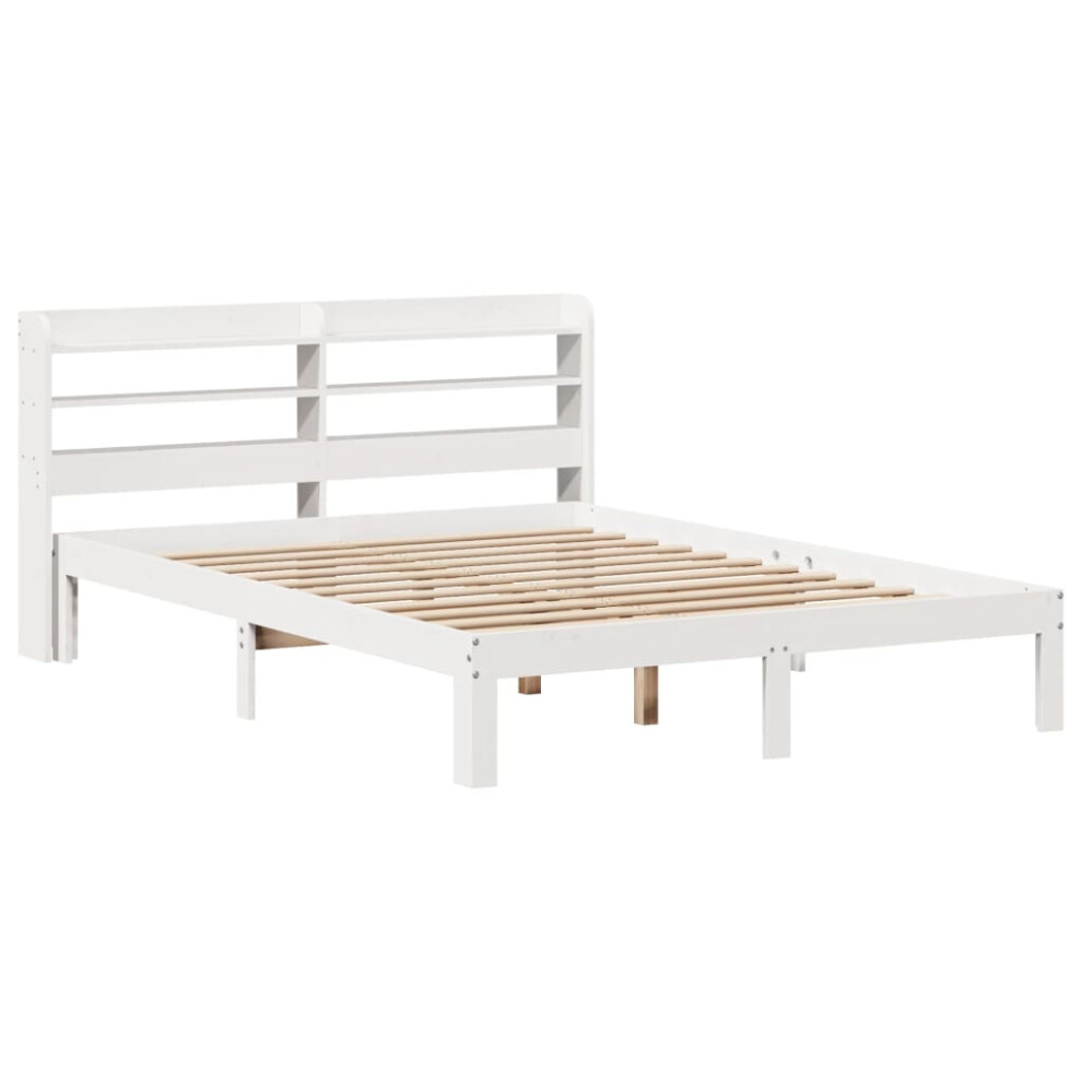 vidaXL Bed Frame with Headboard White 150x200 cm King Size Solid Wood Pine