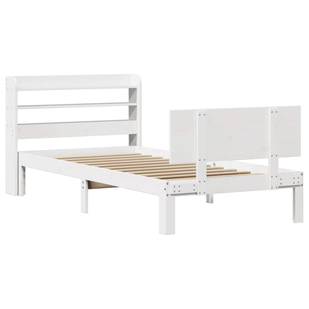 vidaXL Bed Frame with Headboard Bed Base White 100x200 cm Solid Wood Pine