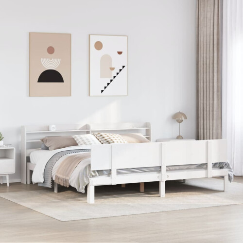VidaXL vidaXL Bed Frame with Headboard Bed Base White 200x200 cm Solid Wood Pine 2