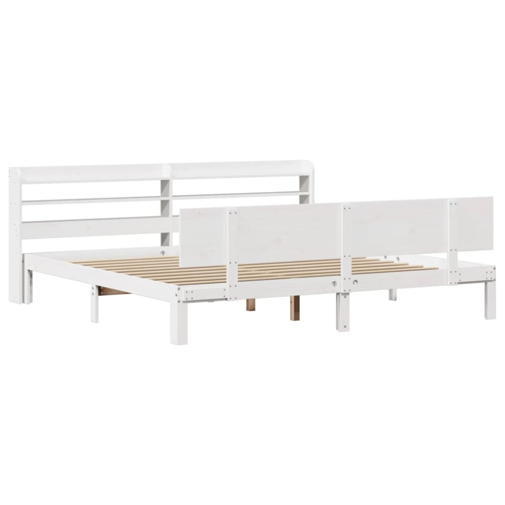 vidaXL Bed Frame with Headboard White 180x200 cm Super King Solid Wood Pine