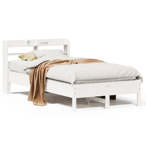 VidaXL vidaXL Bed Frame with Headboard Bed White 90x190 cm Single Solid Wood Pine 1