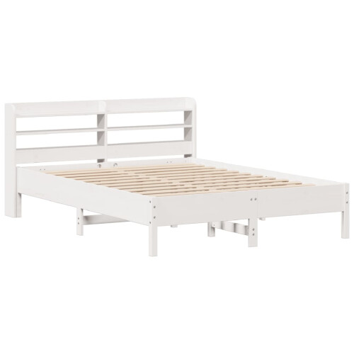 VidaXL vidaXL Bed Frame with Headboard Bed Base White 135x190 cm Solid Wood Pine 2
