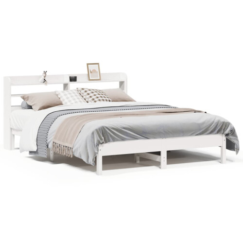 VidaXL vidaXL Bed Frame with Headboard Bed Base White 135x190 cm Solid Wood Pine 1