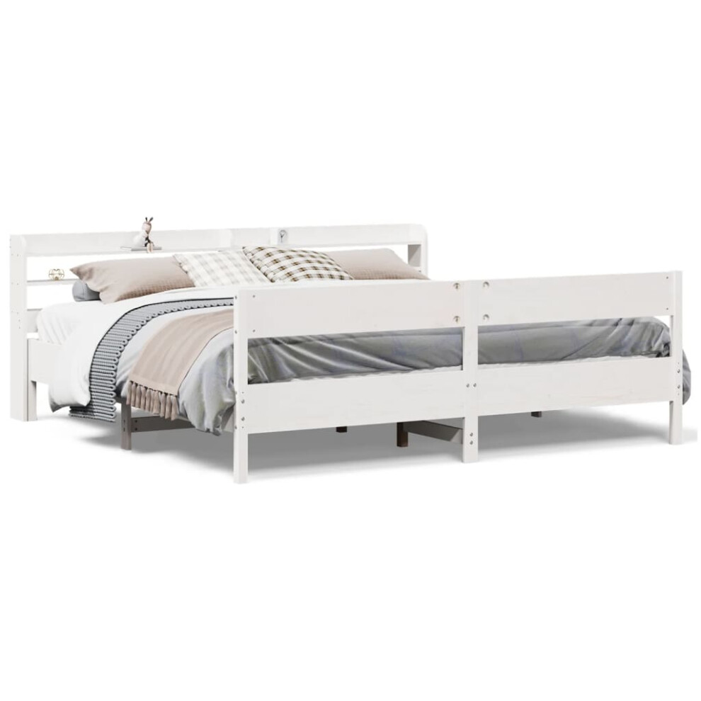 vidaXL Bed Frame With Headboard Bed Base White 200x200 Cm Solid Wood Pine