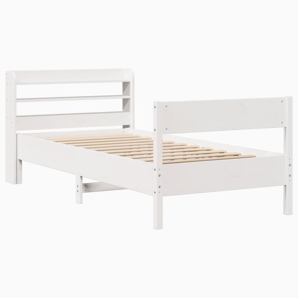 vidaXL Bed Frame with Headboard White 75x190 cm Small Single Solid Wood Pine