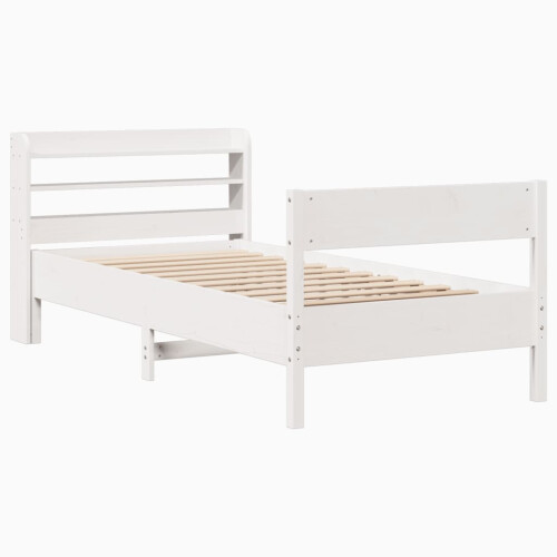 VidaXL vidaXL Bed Frame with Headboard White 75x190 cm Small Single Solid Wood Pine 2