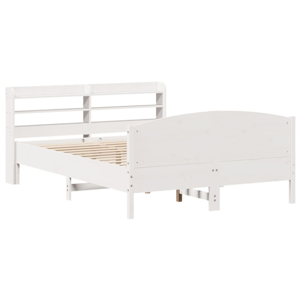 vidaXL Bed Frame with Headboard Bed Base White 140x190 cm Solid Wood Pine