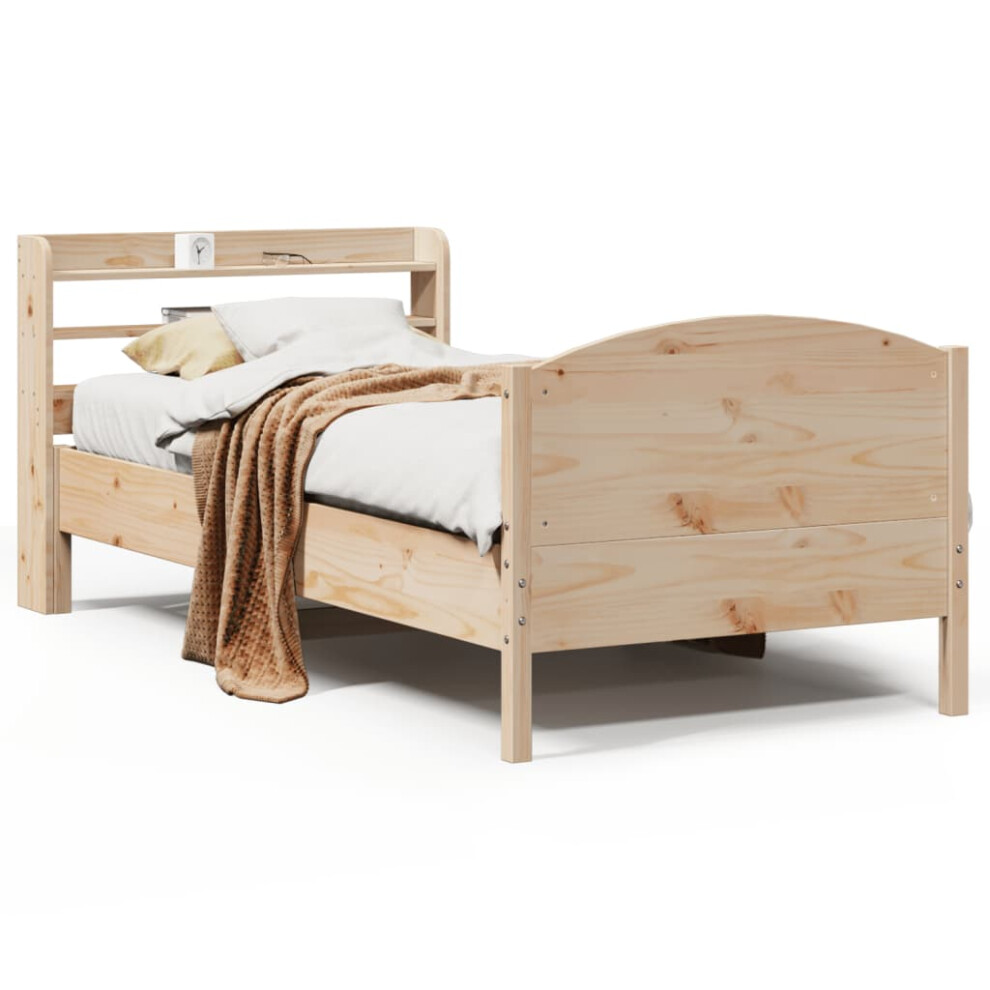 vidaXL Bed Frame with Headboard Bed 75x190 cm Small Single Solid Wood Pine