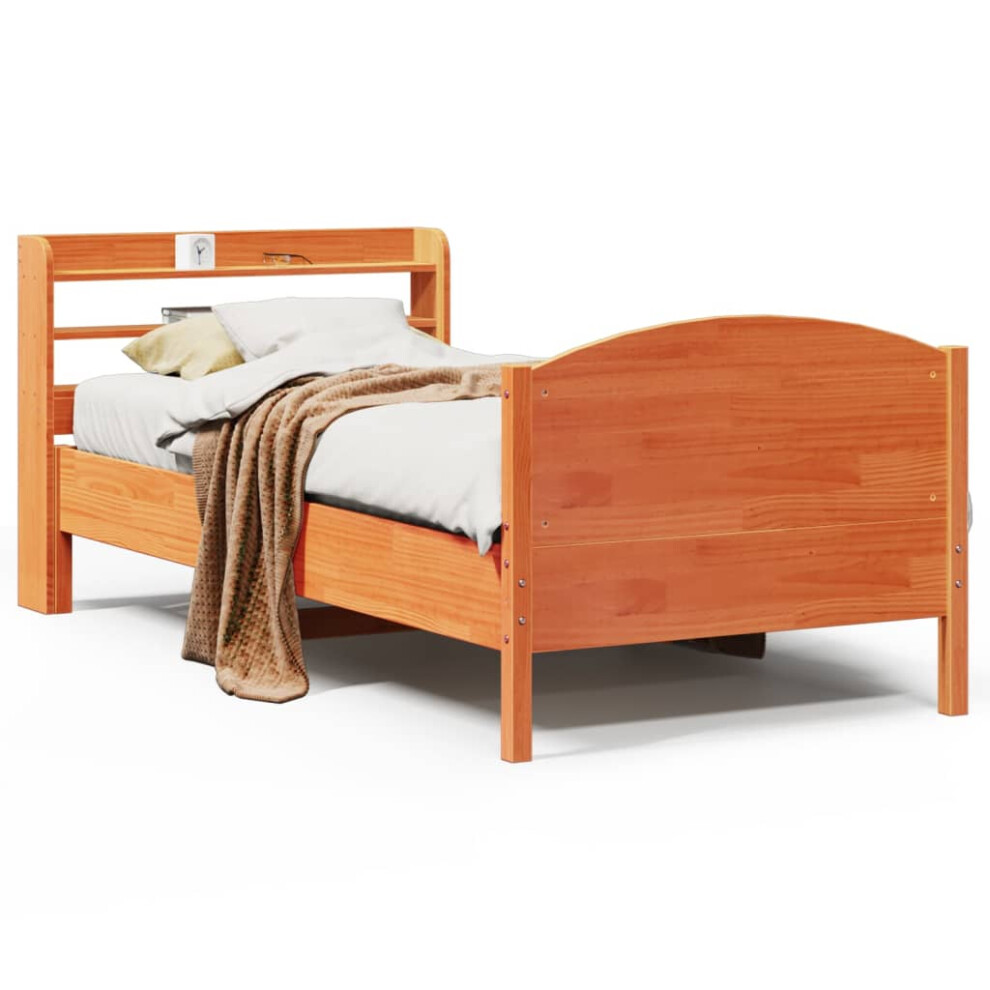 vidaXL Bed Frame & Headboard Wax Brown 75x190 cm Small Single Solid Wood Pine