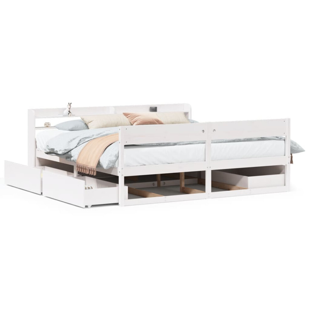 vidaXL Bed Frame without Mattress White 180x200 cm Super King Solid Wood Pine