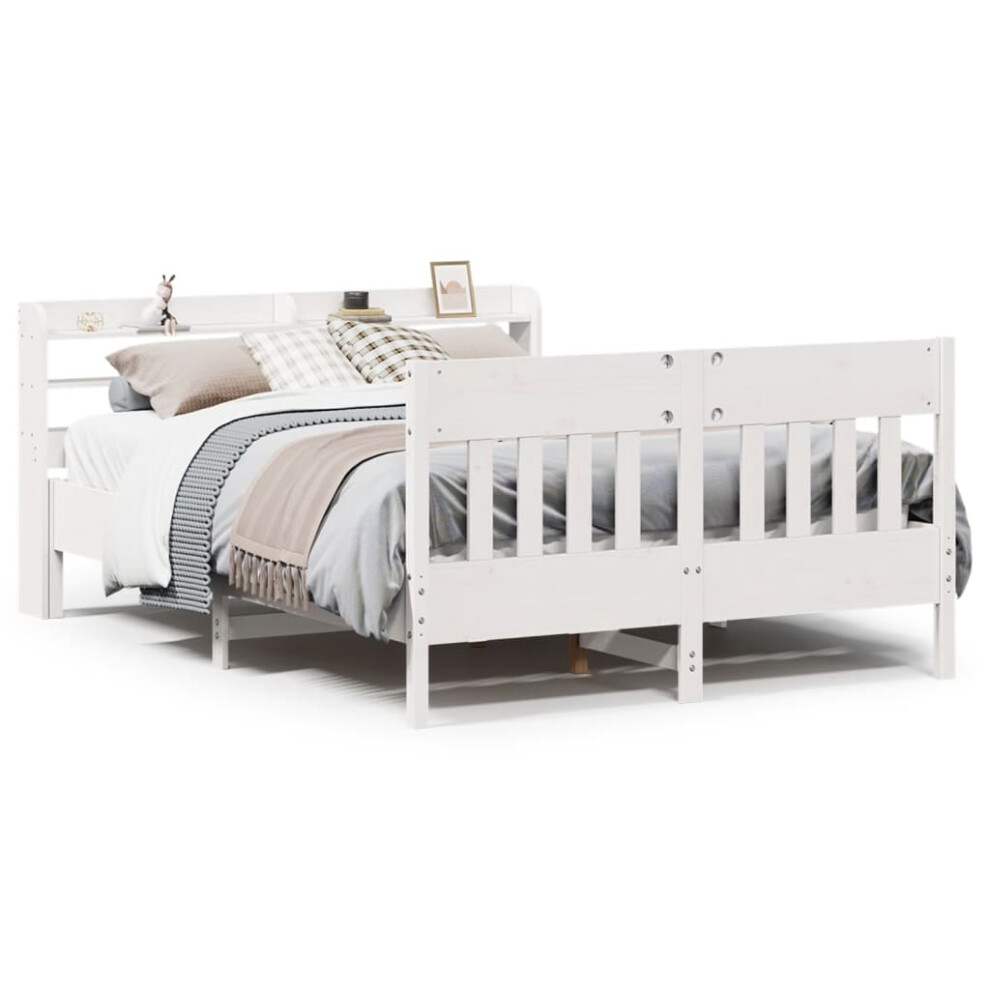 vidaXL Bed Frame with Headboard Bed Base White 140x190 cm Solid Wood Pine