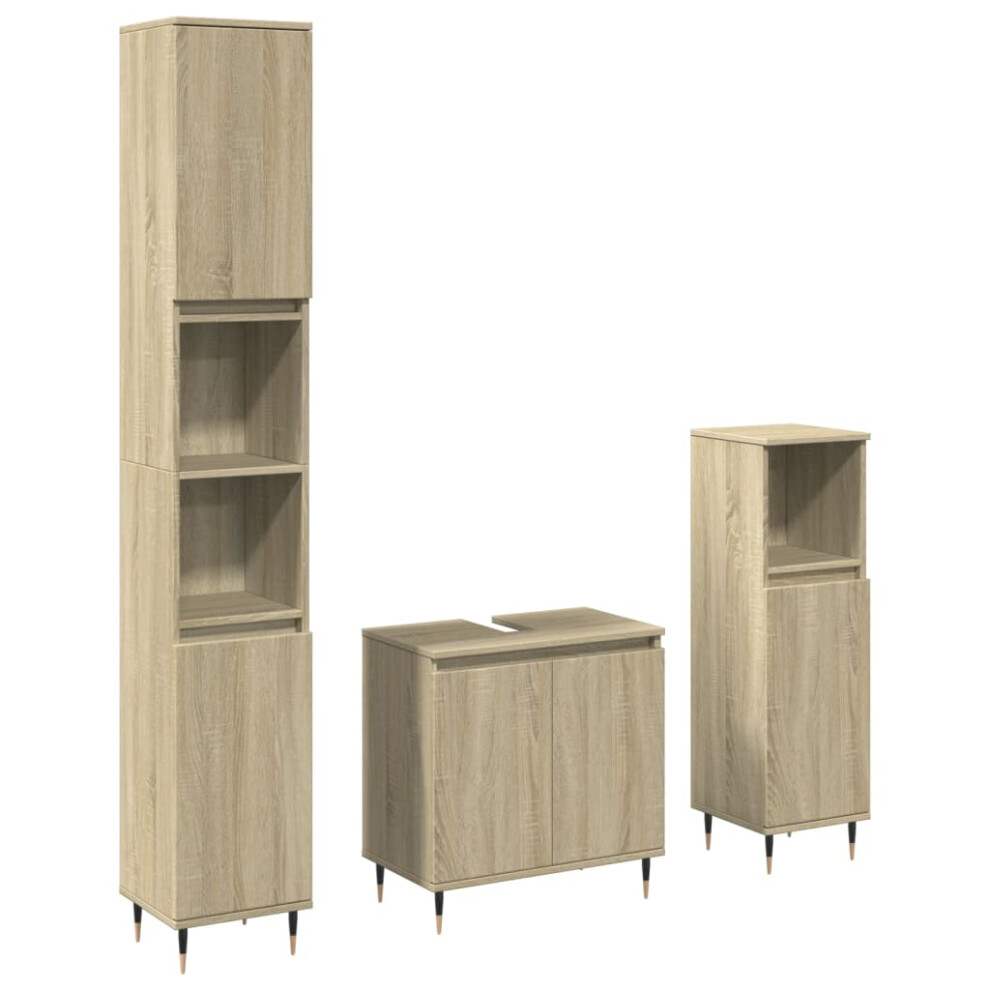 vidaXL Bathroom Furniture Set 3 Piece Sink Cabinet Sonoma Oak Engineered Wood