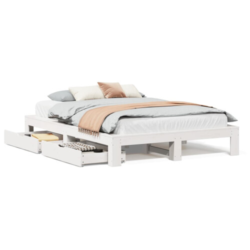 VidaXL vidaXL Bed Frame without Mattress White 150x200 cm King Size Solid Wood Pine