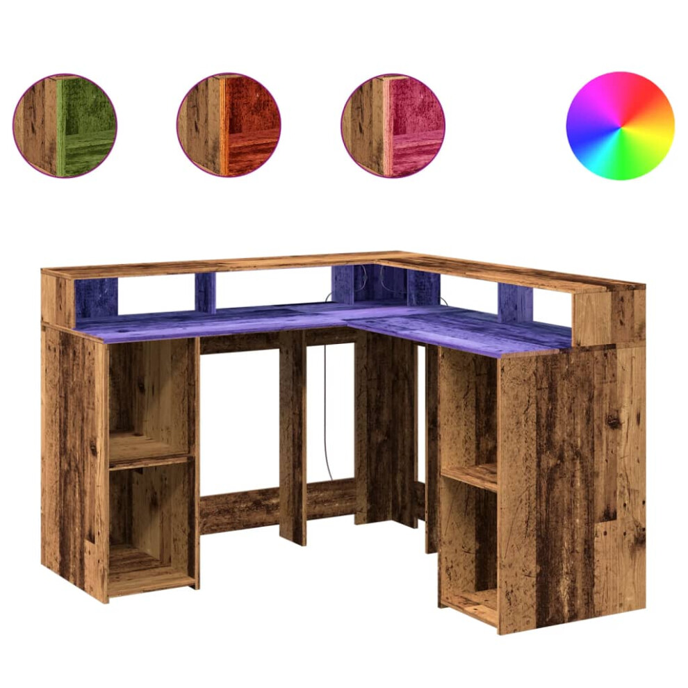 vidaXL Desk with LED Lights Writing Working Table Old Wood Engineered Wood