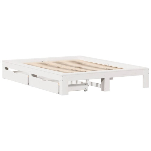 VidaXL vidaXL Bed Frame without Mattress Bed Base White 140x200 cm Solid Wood Pine 2