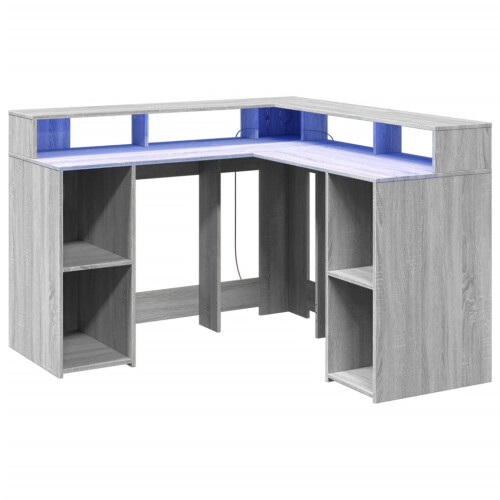 VidaXL vidaXL Desk with LED Lights Writing Working Table Grey Sonoma Engineered Wood 2