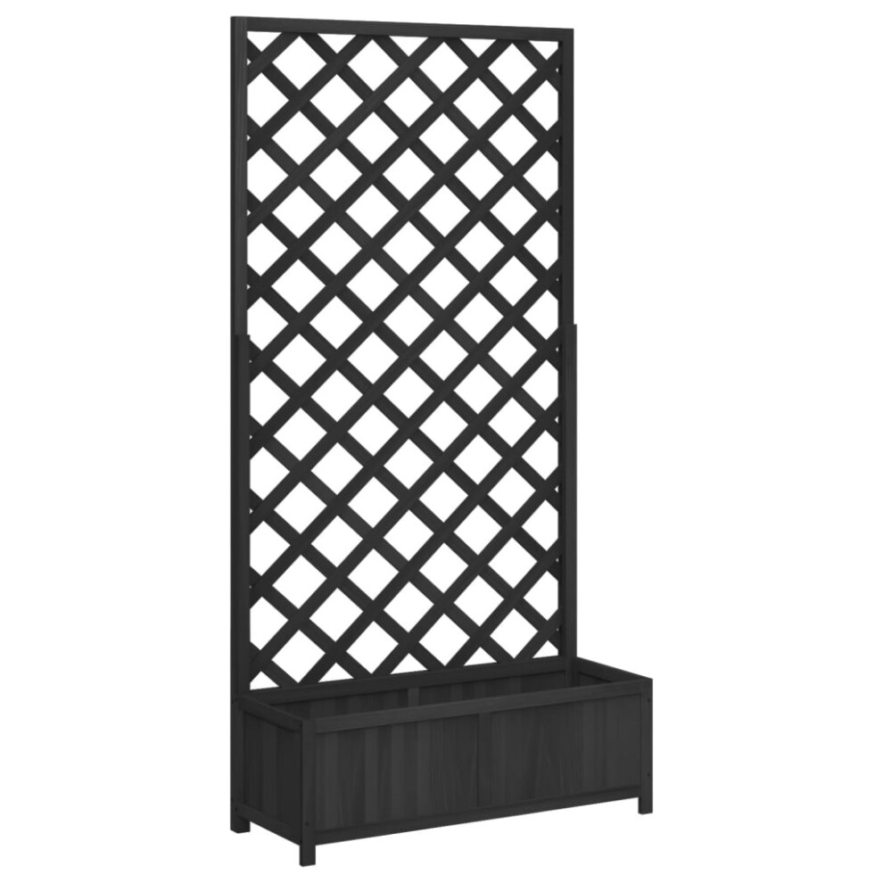 vidaXL Planter with Trellis Raised Bed Garden Planter Black Solid Wood Fir