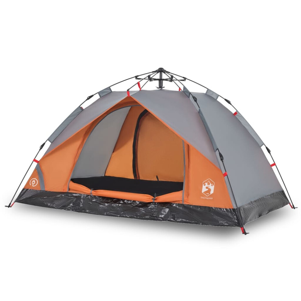 vidaXL Camping Tent Dome 3-Person Dome Tent Grey and Orange Quick Release