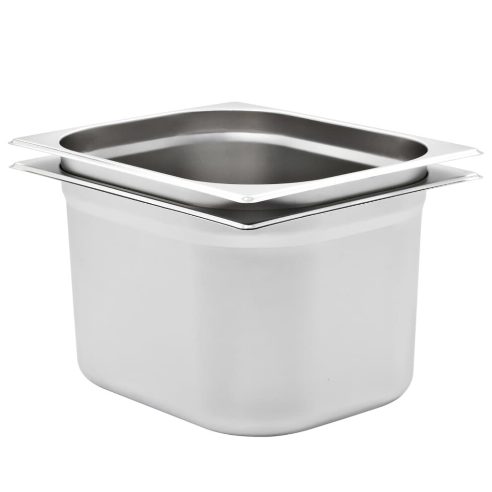 Vidaxl 2X Gastronorm Containers Gn 1/2 200Mm Stainless Steel Stackable Tray